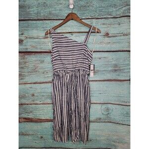 52Seven Women Shift Dress Blue & White Asymmetrical Striped Sleeveless Size XS